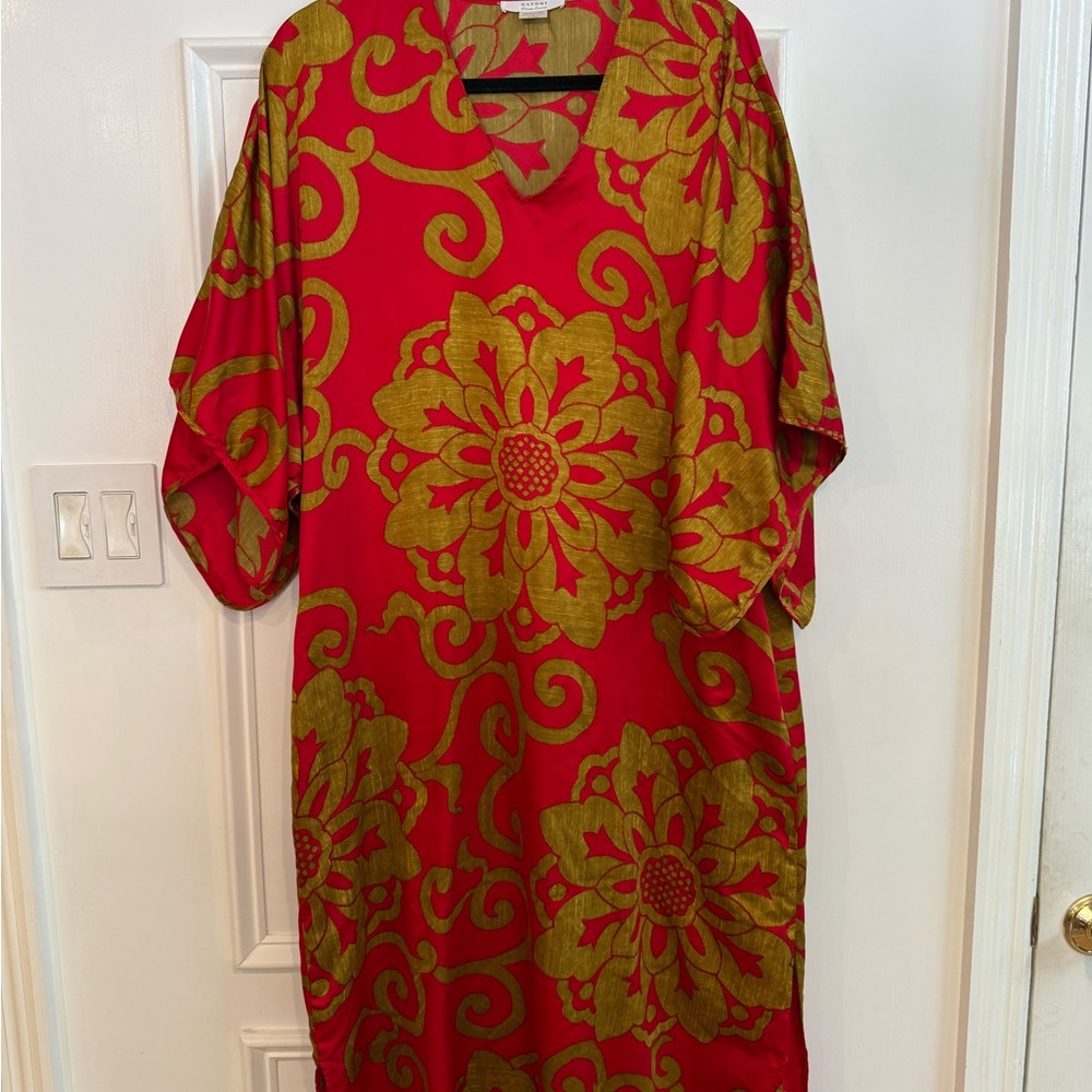 Natori Red and Gold Resort Dress with Dolman Sleeves